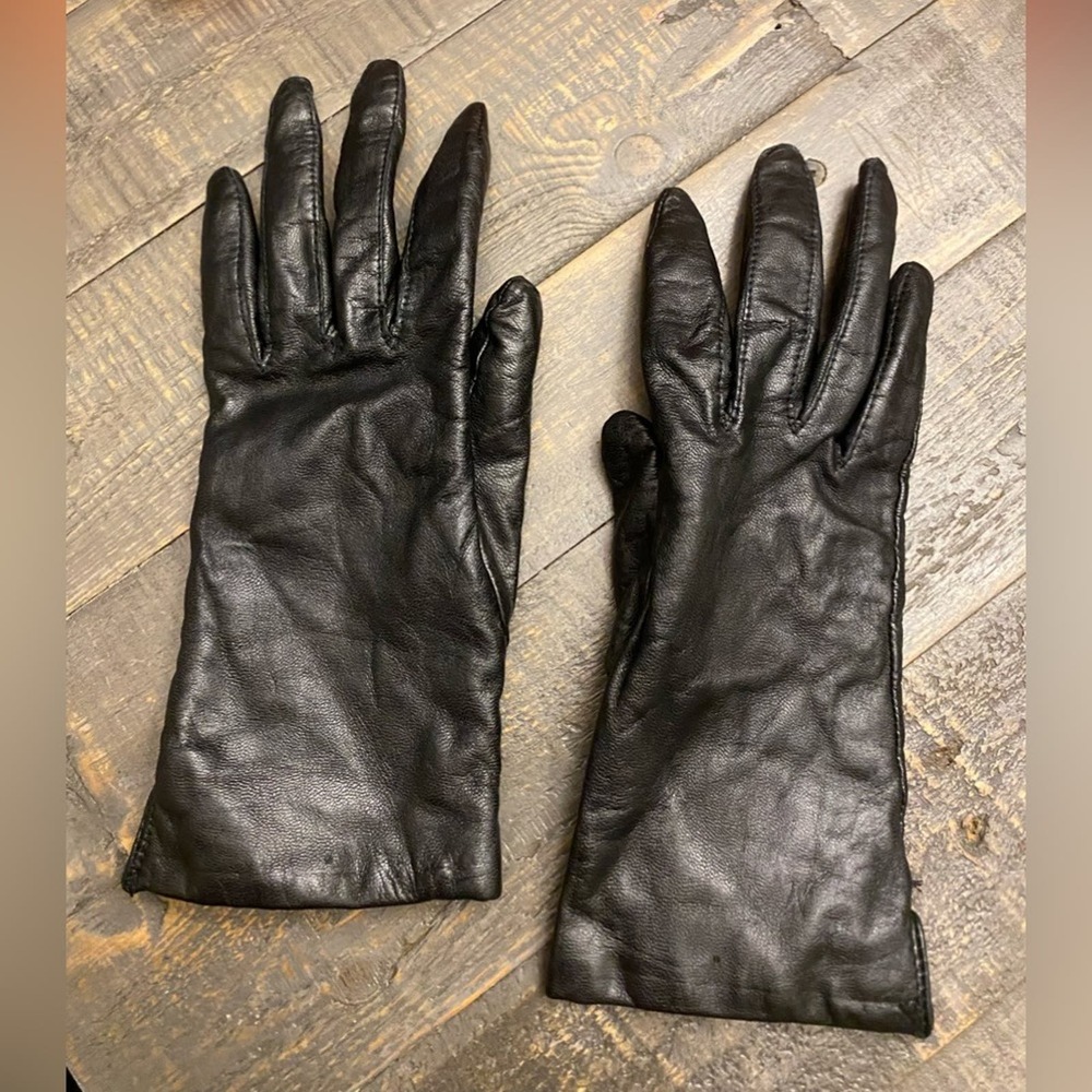 Vintage Black Leather Driving Lined Gloves Size 7